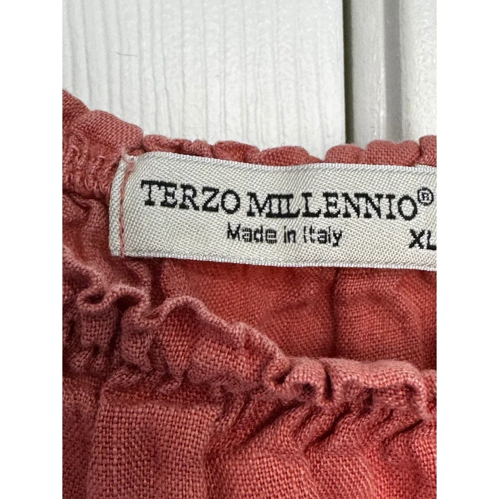 Terzo Millennio Linen Tunic Dress XL Rusty Dusty Pink Lace Bell Sleeve Boho